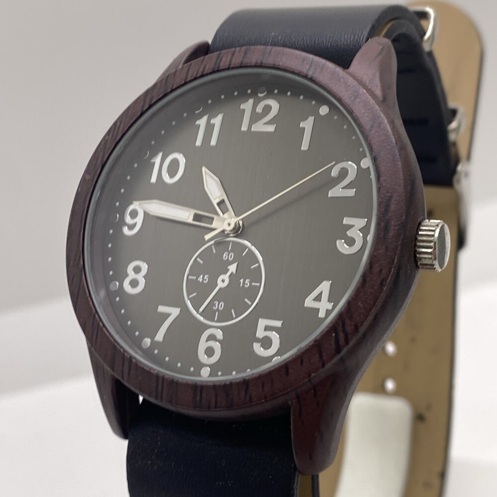 Mens Wooden Quartz Watch Works New Battery